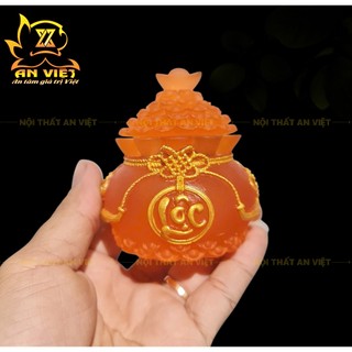 Hũ Đựng Muối Gạo Nước Lưu Ly Mờ - Bộ Đại Bi Tài Lộc - Cao 8cm - Màu Cam