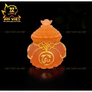 Hũ Đựng Muối Gạo Nước Lưu Ly Mờ - Bộ Đại Bi Tài Lộc - Cao 8cm - Màu Cam