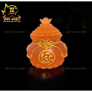 Hũ Đựng Muối Gạo Nước Lưu Ly Mờ - Bộ Đại Bi Tài Lộc - Cao 8cm - Màu Cam