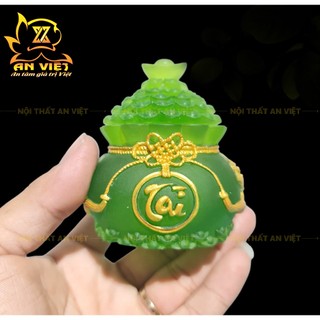 Hũ Đựng Muối Gạo Nước Lưu Ly Mờ - Bộ Đại Bi Tài Lộc - Cao 8cm - Màu Xanh Lá