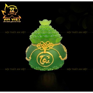 Hũ Đựng Muối Gạo Nước Lưu Ly Mờ - Bộ Đại Bi Tài Lộc - Cao 8cm - Màu Xanh Lá