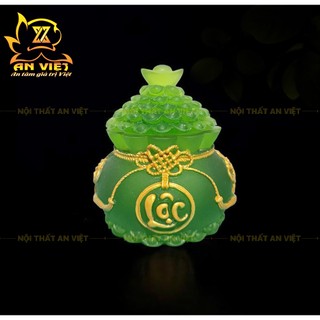 Hũ Đựng Muối Gạo Nước Lưu Ly Mờ - Bộ Đại Bi Tài Lộc - Cao 8cm - Màu Xanh Lá