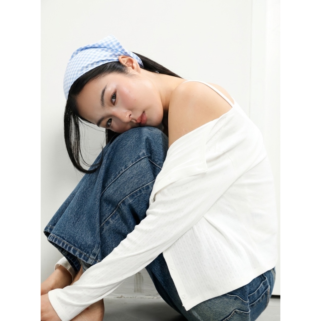TheBlueTshirt - Khăn trùm đầu hình tam giác phụ kiện sọc caro có 2 dây cột cho nữ - Aura Gingham Bandana