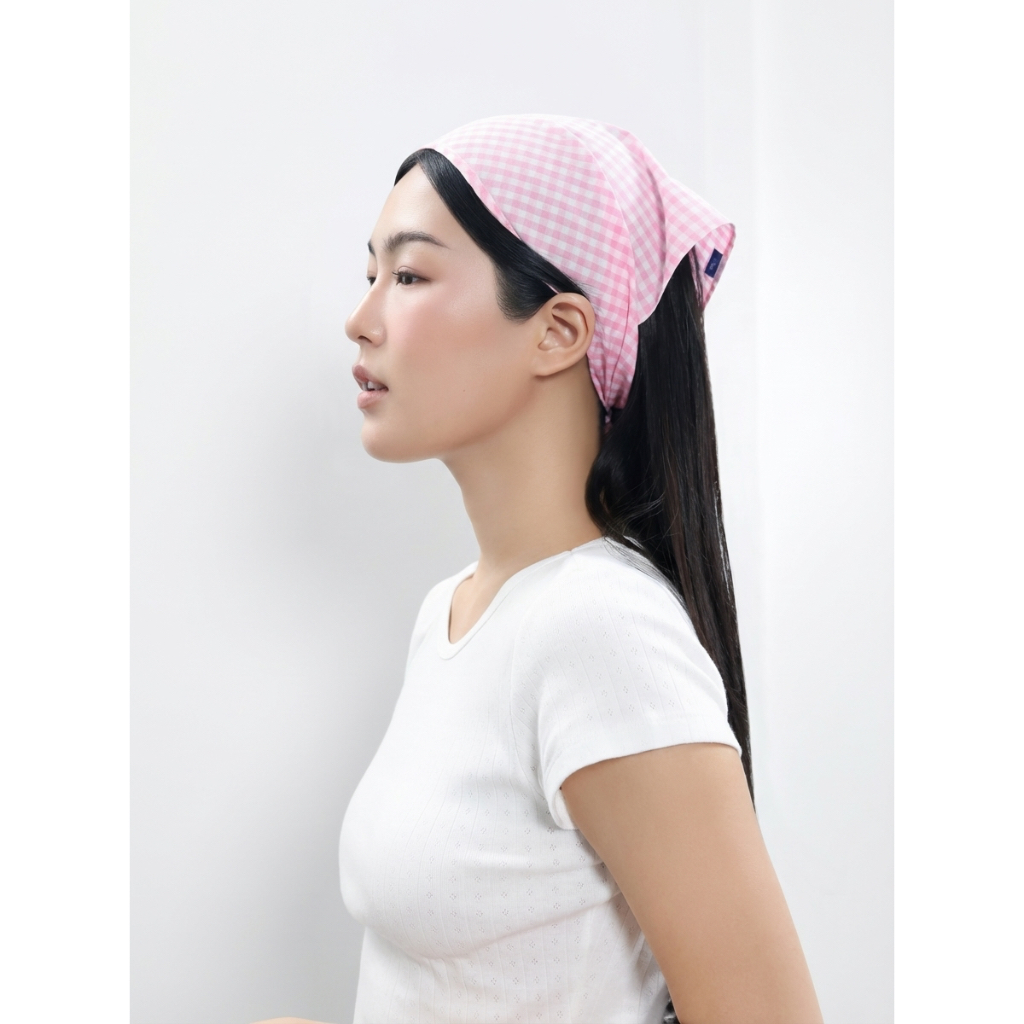 TheBlueTshirt - Khăn trùm đầu hình tam giác phụ kiện sọc caro có 2 dây cột cho nữ - Aura Gingham Bandana