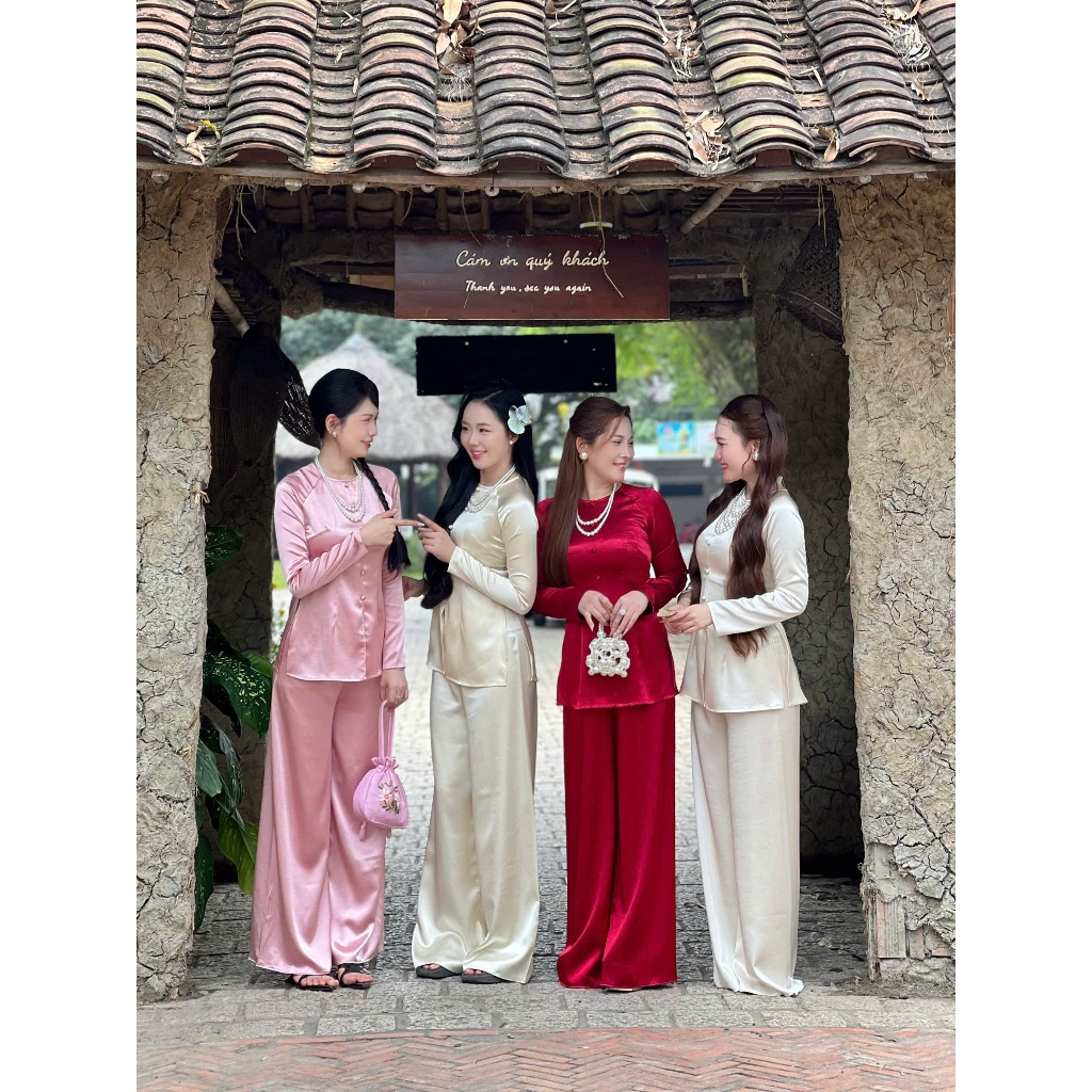 Hân Nguyễn Áo Bà Ba - B.A180 - Bộ Bà Ba Lụa Valentinoo Châu Sa Cao Cấp Cổ Tròn Nút Nụ Dây Kéo ( Quần CÙNG CHẤT )