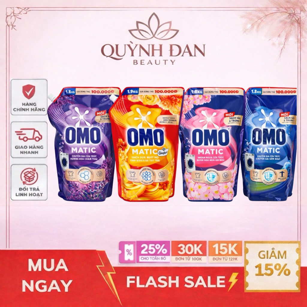 Nước giặt Omo 1.8kg ,2kg cho máy giặt cửa trên / cửa trước dạng túi có nắp giá rẻ và siêu tiết kiệm.
