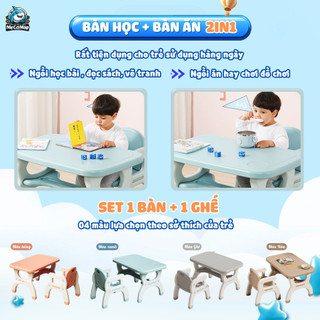 Bộ Bàn Học Cho Bé Chất Liệu Nhựa Nguyên Sinh Cao Cấp Dày Dặn Chắc Chắn, 2IN1 Làm Bàn Ăn Tiện Lợi YY01
