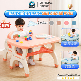 Bộ Bàn Học Cho Bé Chất Liệu Nhựa Nguyên Sinh Cao Cấp Dày Dặn Chắc Chắn, 2IN1 Làm Bàn Ăn Tiện Lợi YY01