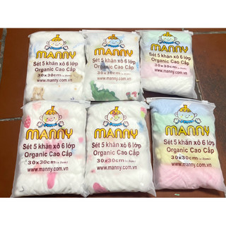 Sét 5 khăn sữa nhăn Manny 6 lớp hàng chính hãng cao cấp
