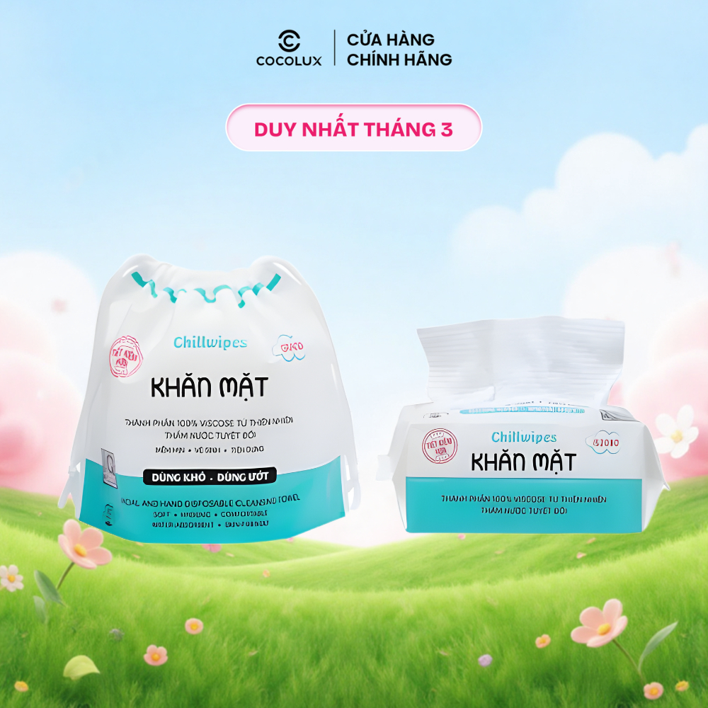 Khăn mặt khô Chillwipes dùng 1 lần lau khô, lau ướt  COCOLUX