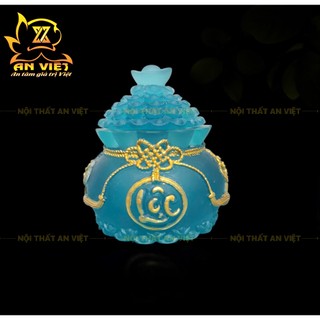 Hũ Đựng Muối Gạo Nước Lưu Ly Mờ - Bộ Đại Bi Tài Lộc - Cao 8cm - Màu Xanh Dương