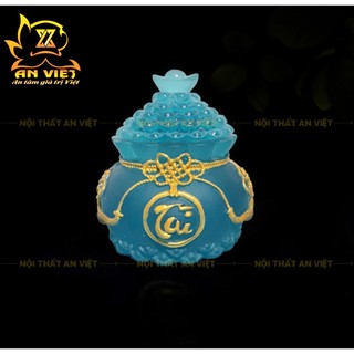 Hũ Đựng Muối Gạo Nước Lưu Ly Mờ - Bộ Đại Bi Tài Lộc - Cao 8cm - Màu Xanh Dương