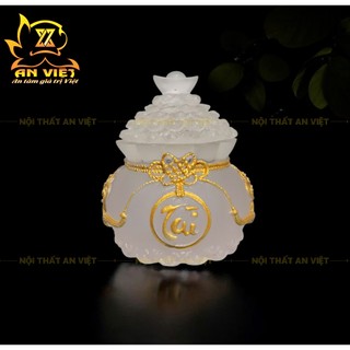 Hũ Đựng Muối Gạo Nước Lưu Ly Mờ - Bộ Đại Bi Tài Lộc - Cao 8cm - Màu Trắng