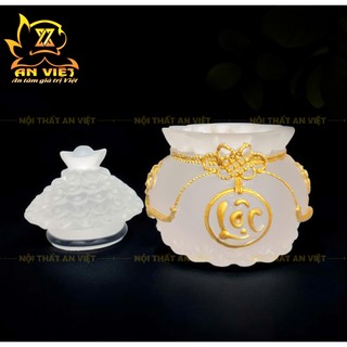 Hũ Đựng Muối Gạo Nước Lưu Ly Mờ - Bộ Đại Bi Tài Lộc - Cao 8cm - Màu Trắng