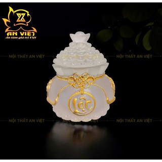 Hũ Đựng Muối Gạo Nước Lưu Ly Mờ - Bộ Đại Bi Tài Lộc - Cao 8cm - Màu Trắng