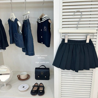 Set áo babydoll phối nơ kèm chân váy xếp ly cho bé gái