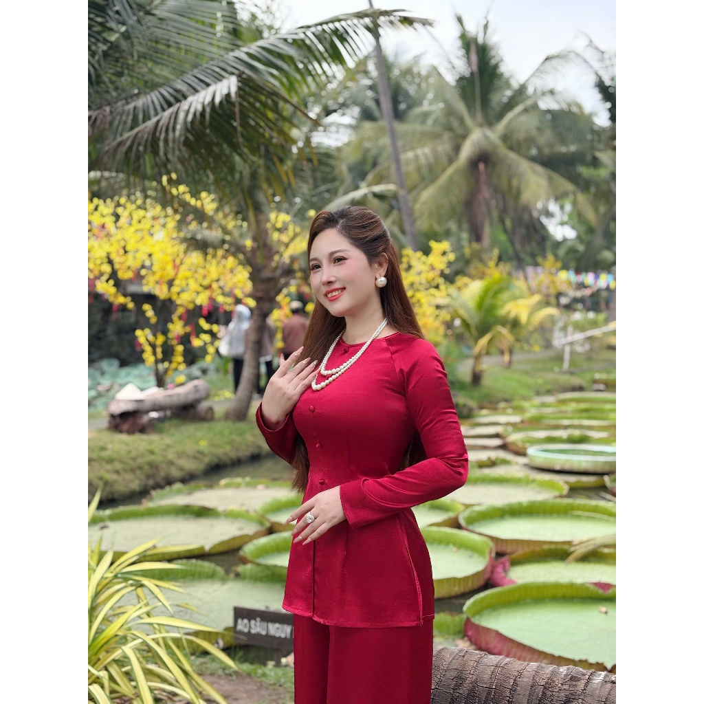 Hân Nguyễn Áo Bà Ba - B.A180 - Bộ Bà Ba Lụa Valentinoo Châu Sa Cao Cấp Cổ Tròn Nút Nụ Dây Kéo ( Quần CÙNG CHẤT )