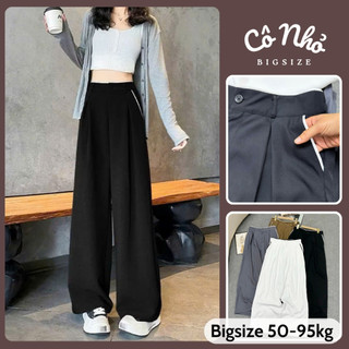 Quần Ống Rộng Bigsize Nữ Quần Suông Cạp Cao Viền Trắng Tôn Dáng Lưng Chun Co Giãn Q574