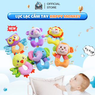 Đồ Chơi Cầm Tay Cho Bé Happy Monkey, Lục Lạc Thú Nhồi Bông Cao Cấp Giúp Bé Phát Triển Giác Quan