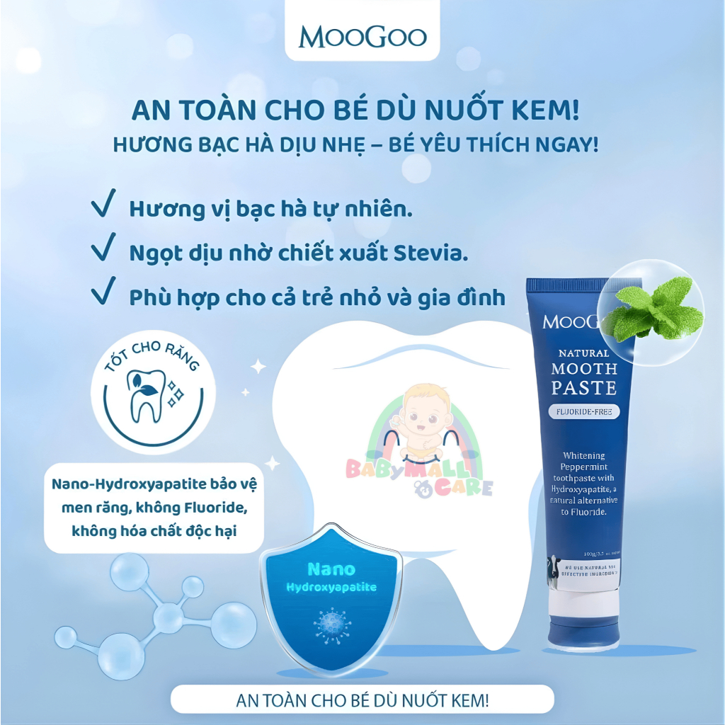 Kem Đánh Răng Moogoo Natural Mooth Paste 100g Hỗ Trợ Làm Sạch Răng Dịu Nhẹ | Babymall&Care