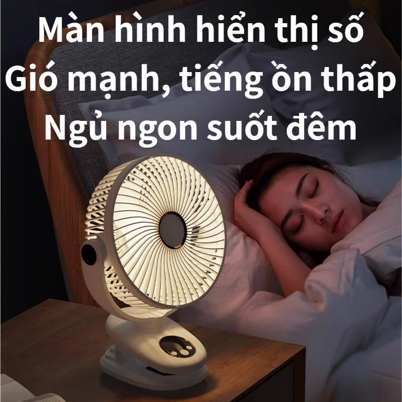 Quạt kẹp Q8, 8 inch, 5 cấp gió, có đèn đêm, sạc Type-C, 3 trong 1 (đặt/kẹp/treo), siêu yên tĩnh, pin lớn 15000-30000 mAh