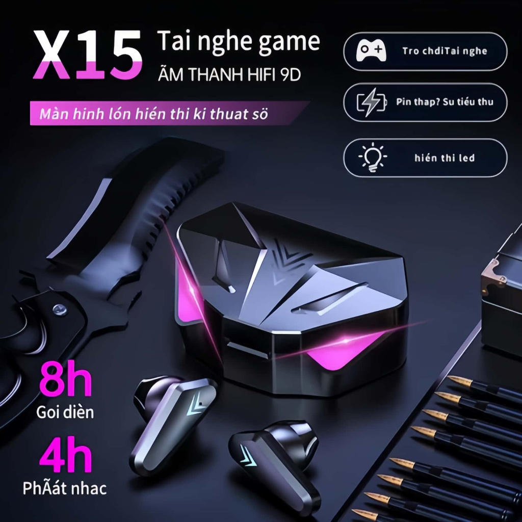 Tai nghe Bluetooth không dây X15 Tws Tai nghe chơi game có màn hình LED bluetooth 5.3 tích hợp mic