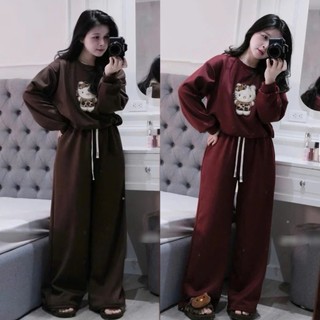 Bộ nỉ dành cho nữ Kitty oversize form rộng – đồ bộ nỉ nữ mặc nhà gồm 2 màu