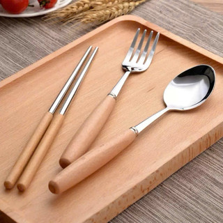 Bộ Muỗng Đũa Nĩa Inox Cán Gỗ / Cán Nhựa – Kèm Hộp Lúa Mạch Tiện Lợi Mang Đi