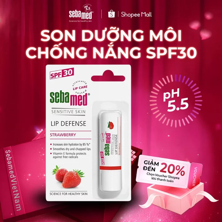 Son dưỡng bảo vệ môi cấp ẩm pH5.5 hương dâu Sebamed Sensitive Skin Lip Defense Strawberry 4.8g