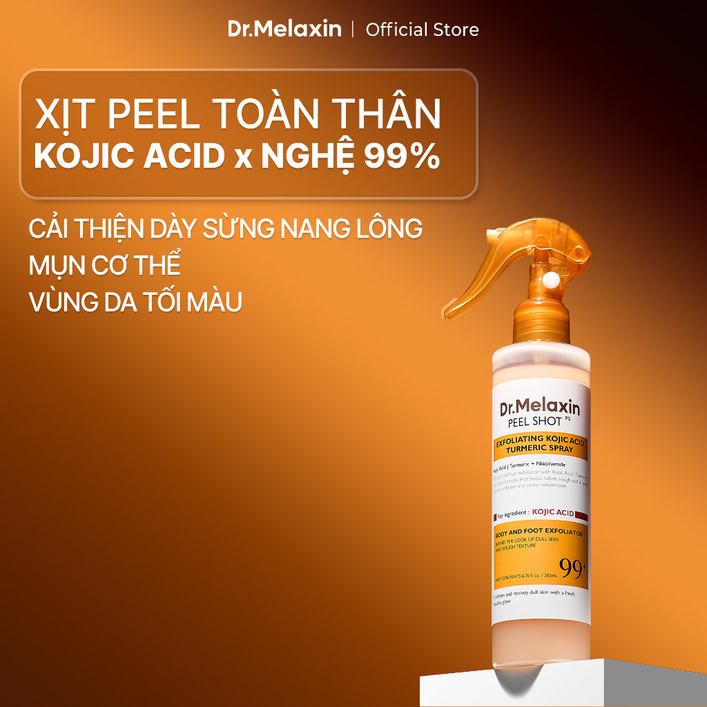 [DR MELAXIN] XỊT PEEL TOÀN THÂN KOJIC ACID x NGHỆ 99% 200ML CẢI THIỆN DÀY SỪNG NANG LÔNG, MỤN CƠ THỂ, THÂM TỐI MÀU