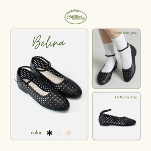 Giày Búp Bê Nữ BELINA Mũi Nhọn Đế Bệt Mary Jane Da PU Quai Ngang Lưới Đi Tiệc Công Sở | M MIDORI