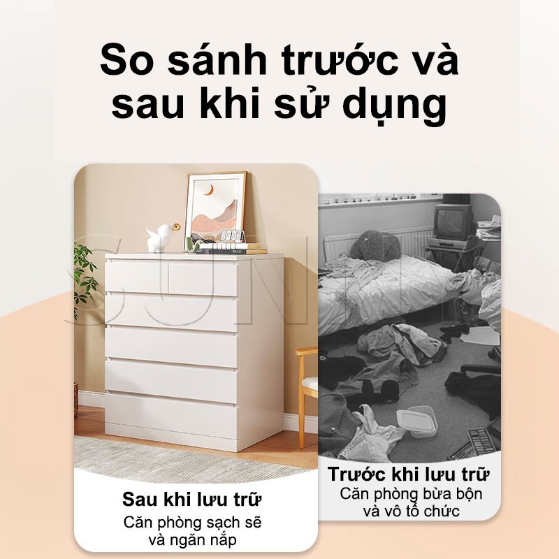 SUNNY Tủ Đựng Quần Áo Gấp Gọn, Tủ Ngăn Kéo Gỗ MDF Chống Ẩm Đa Năng 3/4/5 Tầng