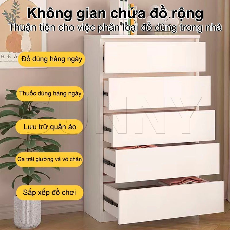 SUNNY Tủ Đựng Quần Áo Gấp Gọn, Tủ Ngăn Kéo Gỗ MDF Chống Ẩm Đa Năng 3/4/5 Tầng