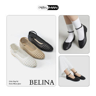 Giày Búp Bê BELINA Nữ Đế Bệt Mũi Nhọn Da PU Lưới Mary Jane Phong Cách Nhẹ Nhàng | MIDORI FOR MAN