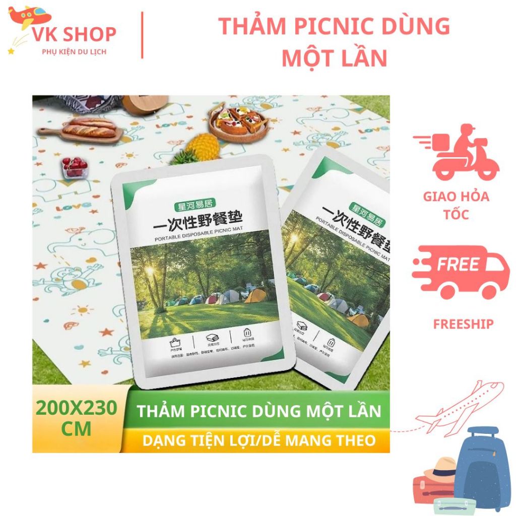 Thảm Picnic Lớn 200x230 Dùng 1 Lần – Thảm Dã Ngoại Chống Thấm, Gấp Gọn, Tiện Lợi Đi Biển, Cắm Trại, Du Lịch