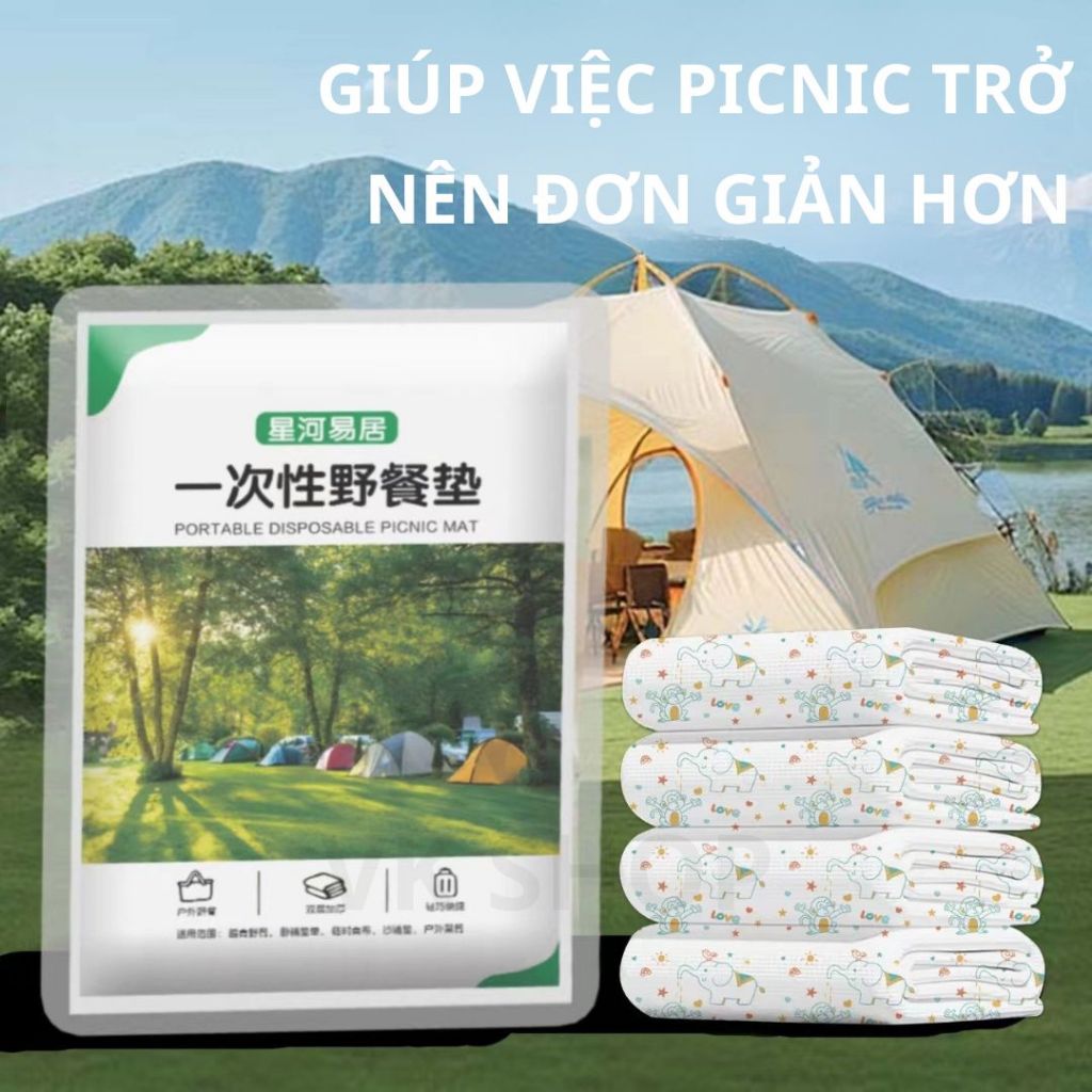 Thảm Picnic Lớn 200x230 Dùng 1 Lần – Thảm Dã Ngoại Chống Thấm, Gấp Gọn, Tiện Lợi Đi Biển, Cắm Trại, Du Lịch