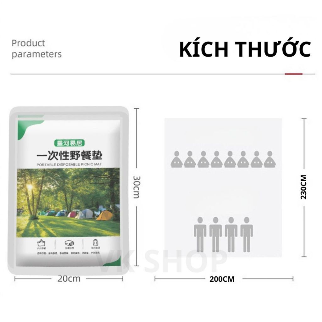 Thảm Picnic Lớn 200x230 Dùng 1 Lần – Thảm Dã Ngoại Chống Thấm, Gấp Gọn, Tiện Lợi Đi Biển, Cắm Trại, Du Lịch
