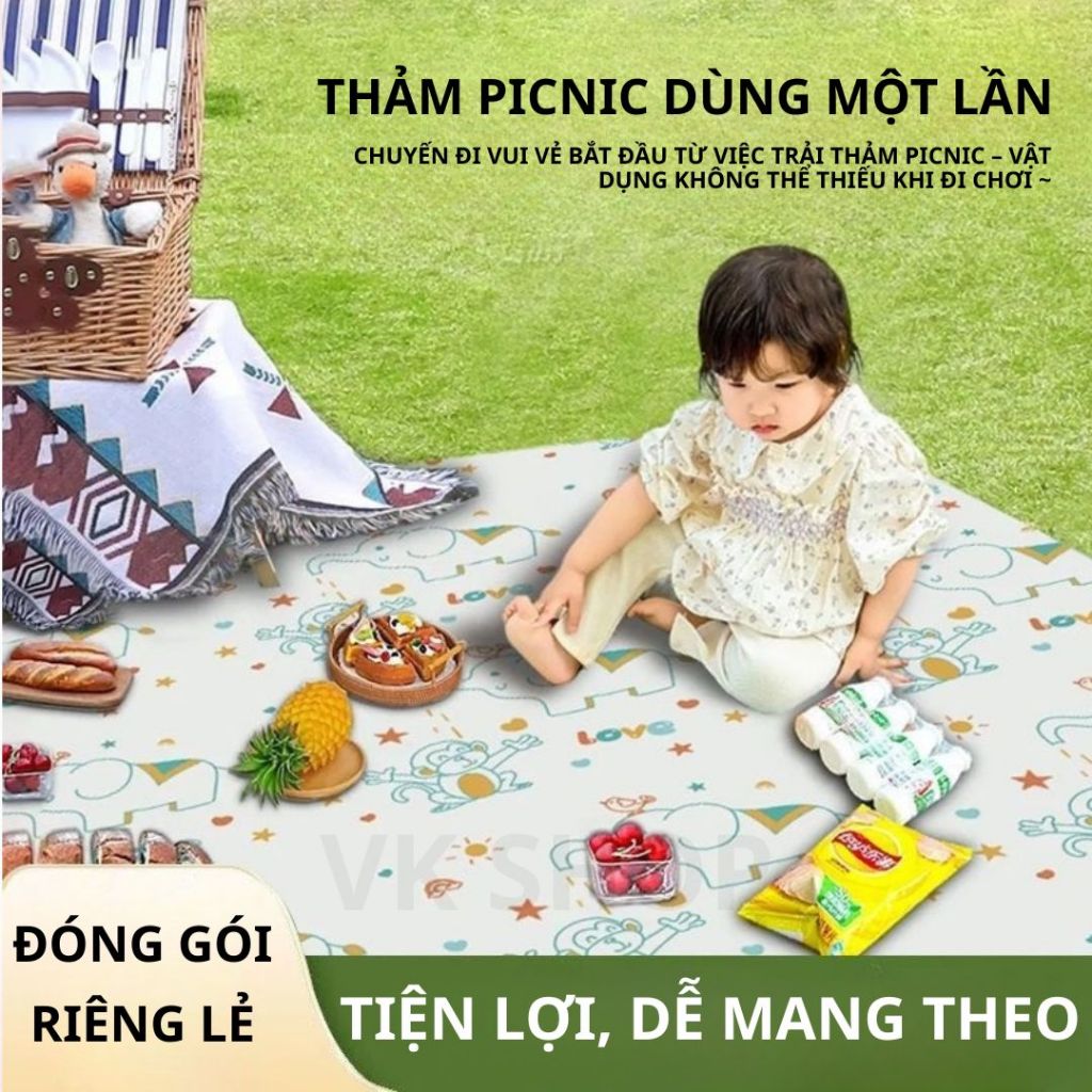 Thảm Picnic Lớn 200x230 Dùng 1 Lần – Thảm Dã Ngoại Chống Thấm, Gấp Gọn, Tiện Lợi Đi Biển, Cắm Trại, Du Lịch