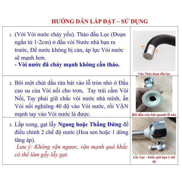 Đầu vòi rửa bát tăng áp có 2 chế độ nước xoay 360 độ chống bắn nước, đầu nối cao su