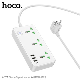 Ổ cắm điện thông minh Hoco AC7A 1 USB TypeC, 3 USB-A max 3.4A 17W, 3 Socket, công suất 2500W