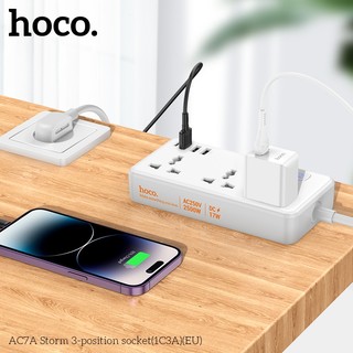 Ổ cắm điện thông minh Hoco AC7A 1 USB TypeC, 3 USB-A max 3.4A 17W, 3 Socket, công suất 2500W