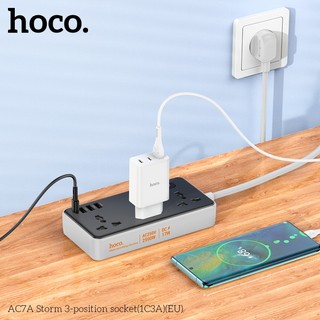 Ổ cắm điện thông minh Hoco AC7A 1 USB TypeC, 3 USB-A max 3.4A 17W, 3 Socket, công suất 2500W