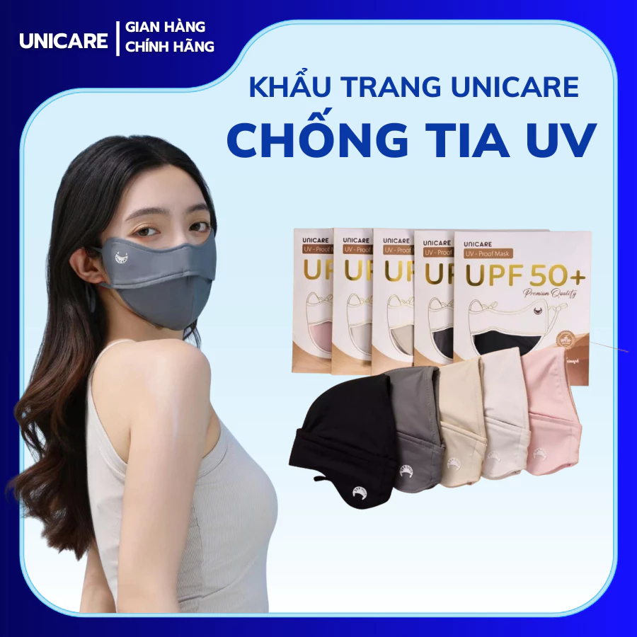 Khẩu Trang Chống Tia UV Unicare Chống Nắng, Vải Lụa Băng Mịn Thoáng Mát, Chống Tia UV UPF50+