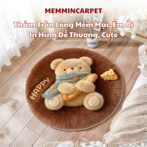 Thảm tròn lông mềm mịn đế dệt , thảm tròn decor, thảm hoạ tiết hoạt hình dễ thương đáng yêu - Memmincarpet - TH101