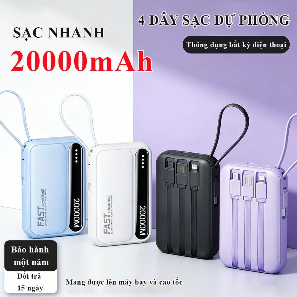 Pin sạc dự phòng 20.000mAh hỗ trợ sạc nhanh pin mini dung lượng lớn đi kèm nhiều dây sạc tiện dụng