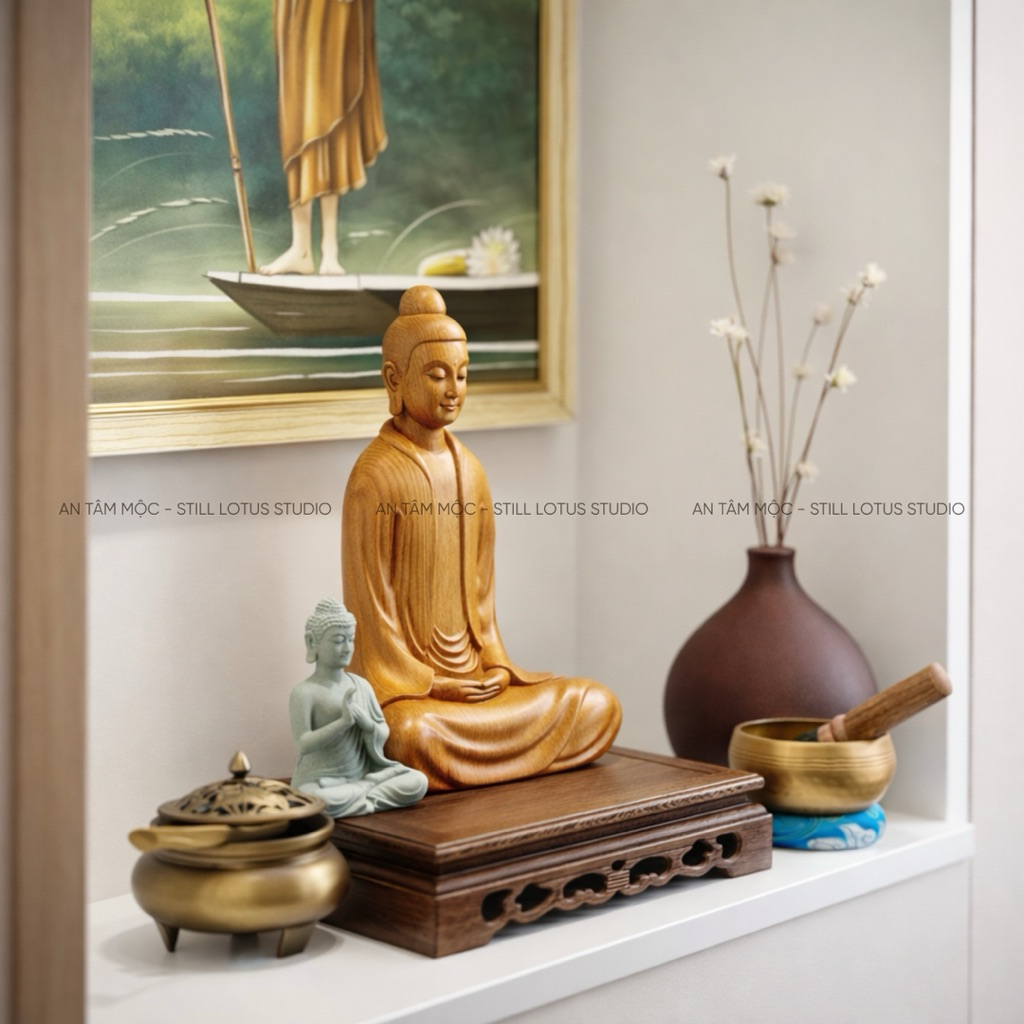 Đế Gỗ Trưng Bày Tượng Phật Gỗ Mun Đuôi Công – Đôn Decor Thiền Trà, Kệ Tượng Trang Nghiêm | Liên Tâm Mộc
