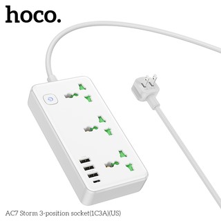 Ổ cắm điện thông minh Hoco AC7 1 USB TypeC, 3 USB-A max 3.4A 17W, 3 Socket, công suất 2500W