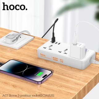 Ổ cắm điện thông minh Hoco AC7 1 USB TypeC, 3 USB-A max 3.4A 17W, 3 Socket, công suất 2500W