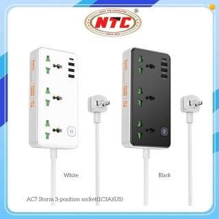 Ổ cắm điện thông minh Hoco AC7 1 USB TypeC, 3 USB-A max 3.4A 17W, 3 Socket, công suất 2500W