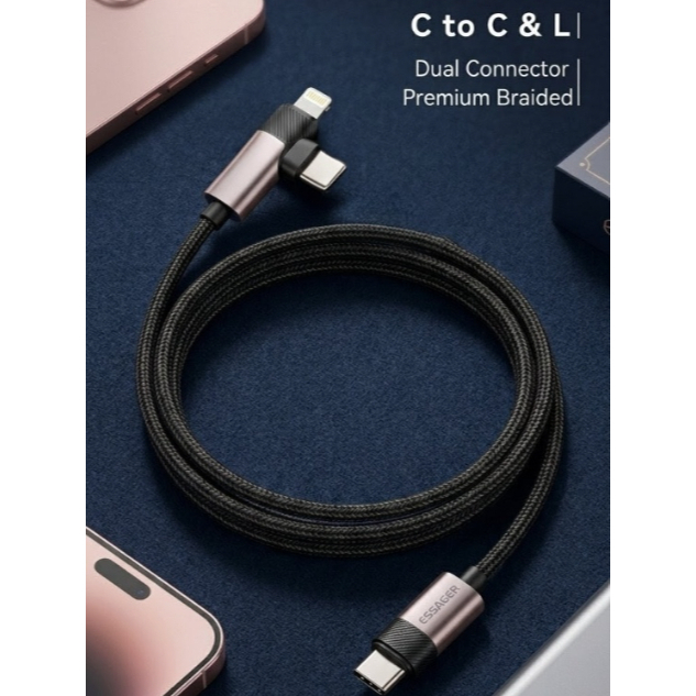 Cáp Sạc Nhanh PD Ugreen Essager - Dây C to C và C to L Cho Laptop, điện thoại táo, điện thoại Android bọc dù siêu bền | BigBuy360 - bigbuy360.vn